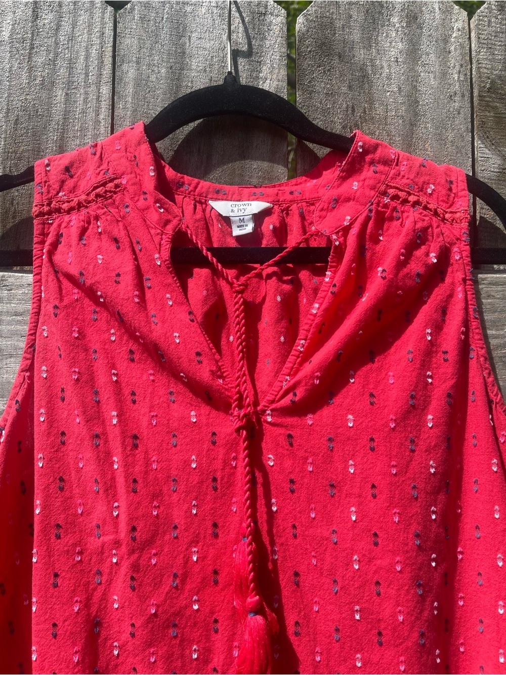 crown & ivy Coral Red Sleeveless Tie-Front Boho Tunic Sz M - Picture 2 of 11
